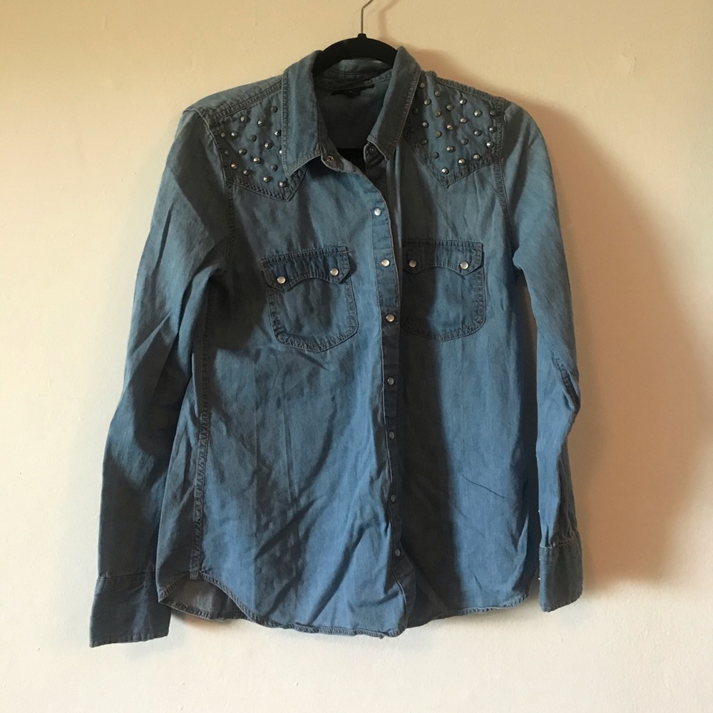 Studded denim button down